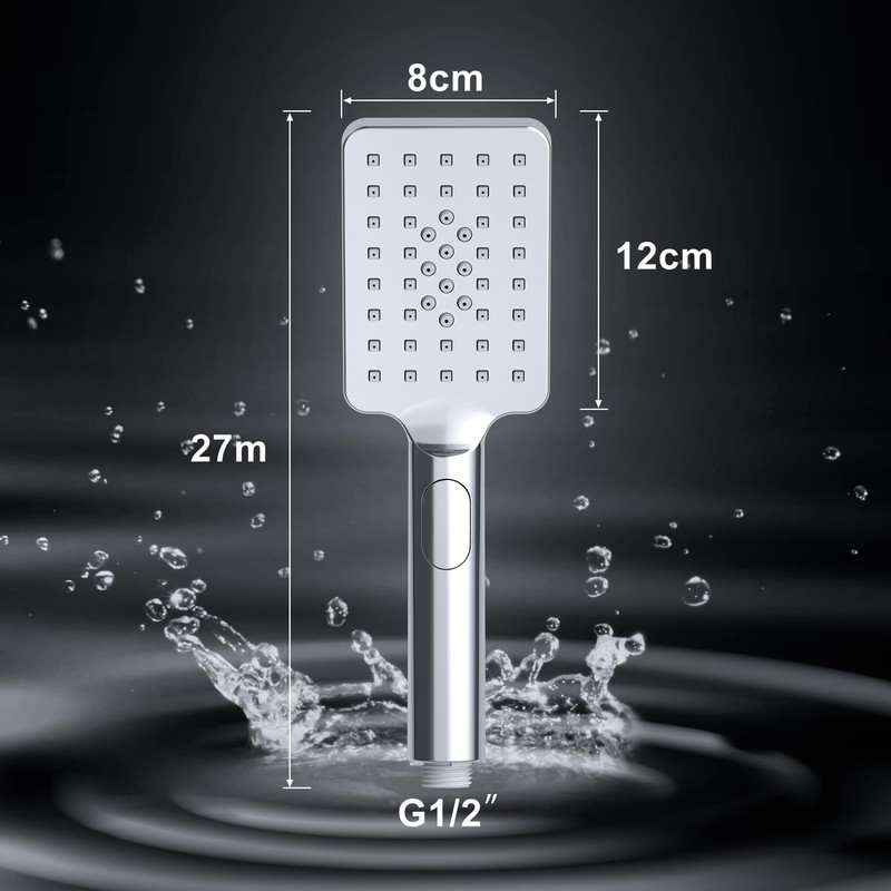 JOHO Large Shower Head with 3 Jet Types, Square Hand