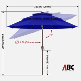 ABCCANOPY 11Ft 3 Tiers Market Umbrella, Outdoor Table Umbrella for Patio, Deck, Backyard (Blue)