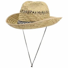 Lipodo Texas Straw Hat for Women/Men - Hat Made of 100% Straw - Sun Hat Made in Italy - Cowboy Hat in S-XL - Western Hat with Chin Strap - Spring/Summer, natural