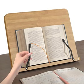 GSON Book Stand, Reading Stand, Bookrest, Music Stand, Book Stand, Book Clip, Inclination, Book Stopper, Catalog Stand, Tablet, Cookbook Holder, Natural Texture, For Office, Kitchen, School Textbooks