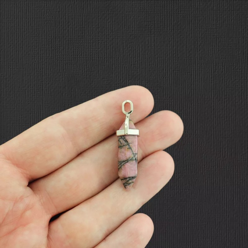 Unbranded Natural Rhodonite Gemstone Crystal Point Pendant - GEM085