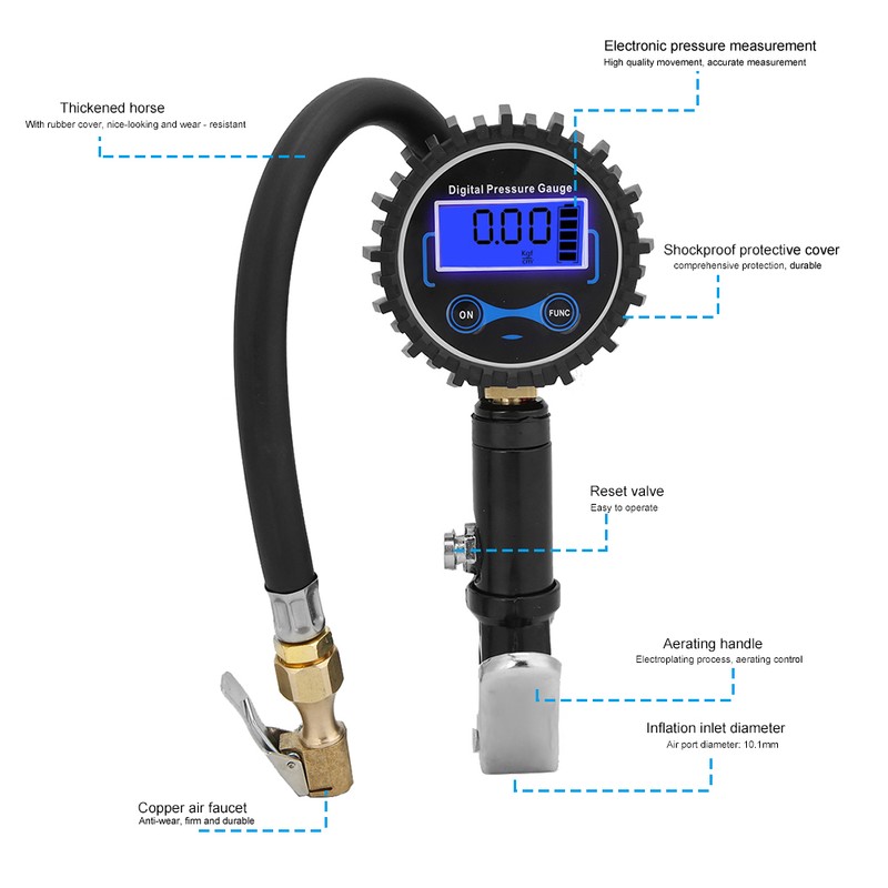 Digital Tire Inflator with Pressure Gauge LCD Display Light Auto