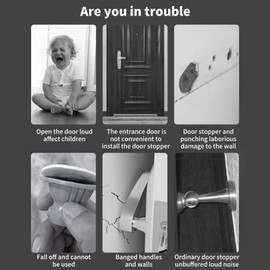 Raheem 3 Pcs Door Stop 3.5 Inch Heavy Duty Wall Mounted Door Holder Protection 304 Stainless Steel Door Stopper with Rubber Tips Bumper, Sound Dampening, Black Door Stoppers for Walls