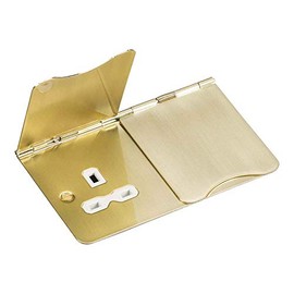 Knightsbridge FPR9UBBW Flat Plate 13A 2G Unswitched Floor Socket, Brushed Brass with White Insert