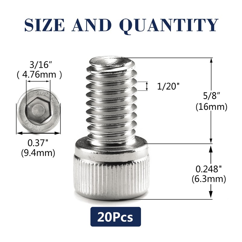 1/4-20 x 5/8" Socket Head Cap Screws Bolts, 20Pcs 304