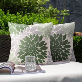 Cushion Cover Green Filling Sofa Cushion Cover Set of 2 Decorative Cushion Covers Dahlia Abstract Outdoor Couch Cushion Decorative Cushion Covers Linen for Bedroom Sofa Chair Bed Garden 45 x 45 cm