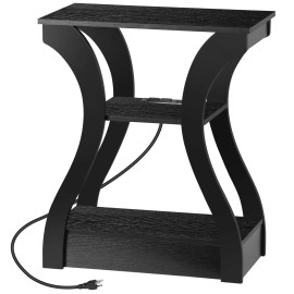 Segawe 3 Tier End Table with USB & Charging Station Black Storage Shelf for Living Room