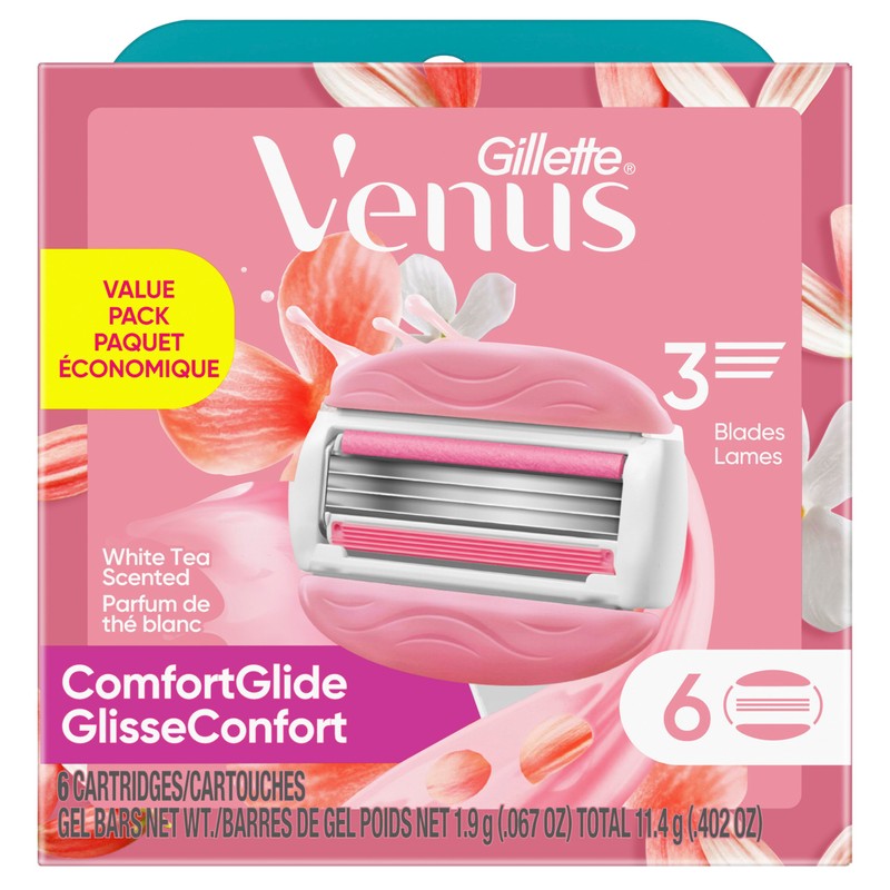 Gillette Venus ComfortGlide White Tea Women's Razor Blades, 3-Blade Razor