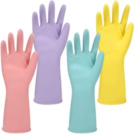 Lesmore Rubber Cleaning Gloves for Dishwashing, 4 Pairs Reusable Cleaning Gloves for Washing Dishes and Cleaning the house, Colorful Kitchen Gloves Waterproof and Non-Slip (S)