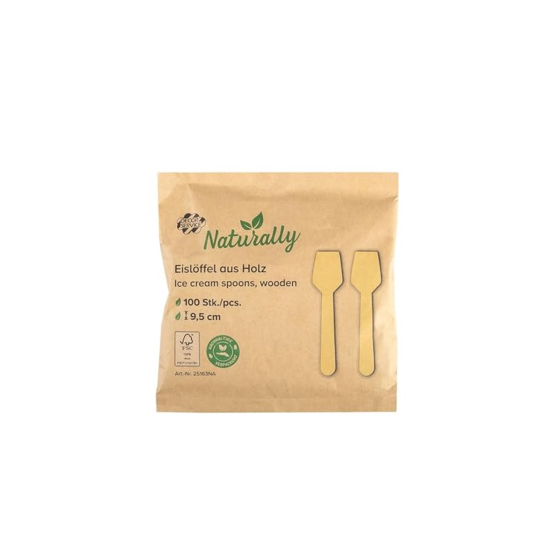 VEPATIM 200 Disposable Wooden Ice Cream Spoons 9.5 cm