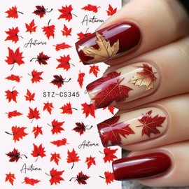 2pcs Autumn Maple Leaves Nail Stickers for Nail Art Fall Nail Decals Nail Supplies 3D Leaf Self-Adhesive Designs Thanksgiving Day Nail Art Sticker DIY Manicure Charms Foils Nails Decoration Kit