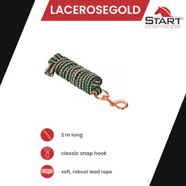 Start Durable Lead Rope Horse 2 m - Durable Horse Knit with Panic Hook - Tie Rope for Pony, Donkey, Goat - Soft & Tear-Resistant Tie Rope (Emerald/Rose Gold, Snap Hook)