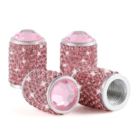 Alpmosn Tapones de válvula de neumático de rueda de coche, 4 tapas de válvula de neumático brillante, tapas de neumático de vidrio brillante para mujeres, tapas universales a prueba de polvo para