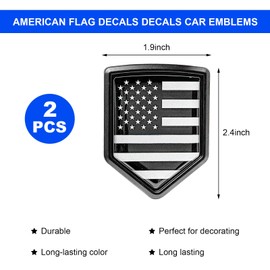 SHMZK 2 PCS US American Flag Decal Sticker Car Emblem, 3D Metal USA Flag Chrome Shield Car Emblem Badge, Embossed Patriotic American Flag Decoration for Car Truck SUV Motorcycle (Black&White)