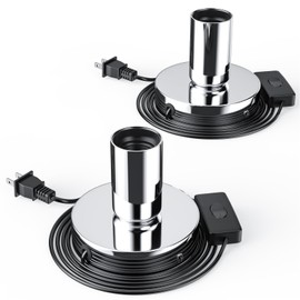 Hompavo 【Upgraded】 2 Polished Metal Desktop/Hanging Light Bulb Socket E26/E27 Lamp Base, Screw Light Bulb Extension Socket with 6 Feet Pure Copper Cord, On Off Switch Plug - Silver