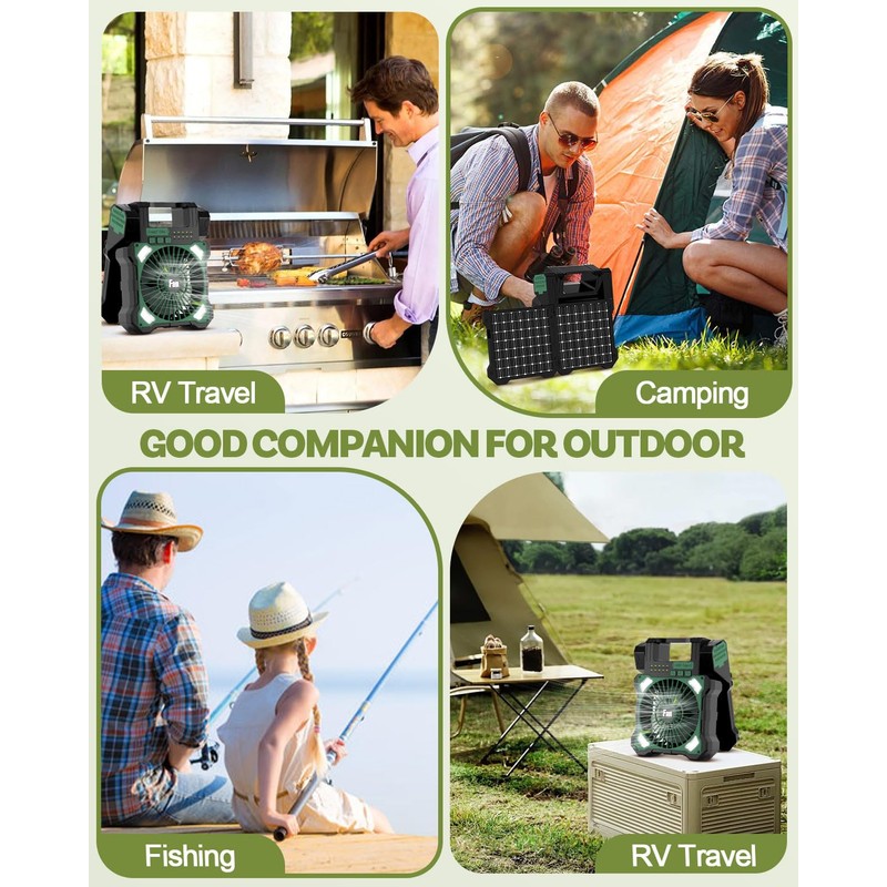 Maraiss 22000mAh Camping Solar Fan, Dual-Panel Rechargeable Solar Powered Fan