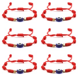 Jasimkiss Evil Eye 7 Knot Lucky Bracelets Adjustable Red String Amulet for Women Men (6pcs Red)