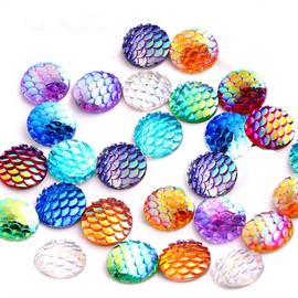 150pcs 12mm Round Glitter Resin Mermaid Scales Cabochon for DIY Embellishments Crafts Jewelry Artwork Flatback