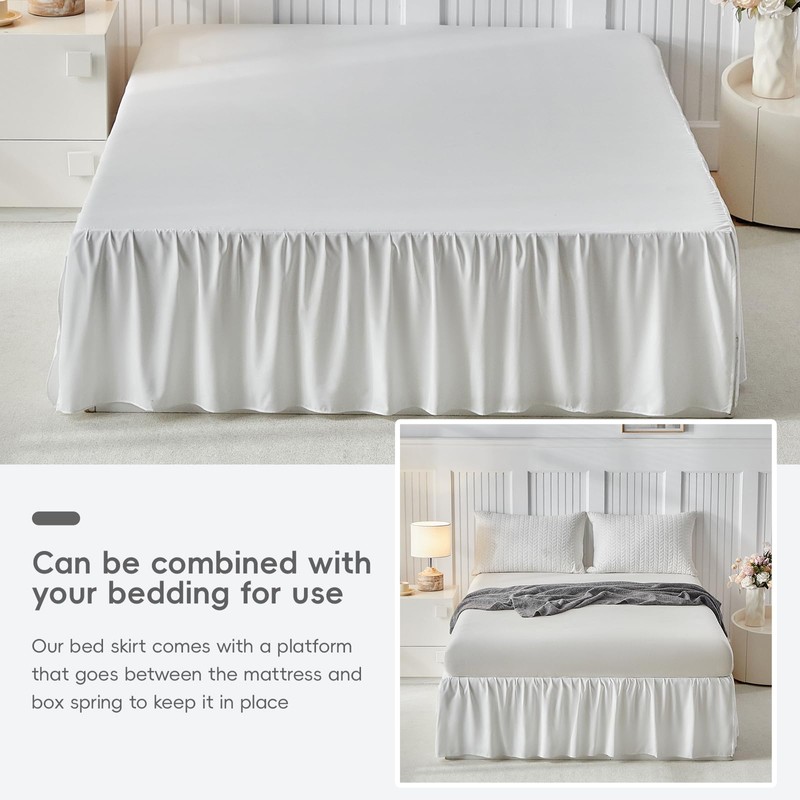 Uozzi Bedding Bed Skirt Queen Size Three Fabric Sides Elastic