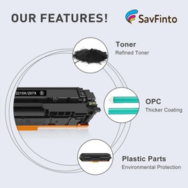 SavFinto 207X W2210X (WITH CHIP) Toner Replacement for HP 207A 207X Black Cartridge Compatible for HP Color Laserjet Pro MFP M283fdw M255dw M282nw M283fdn M255nw (1 Black)