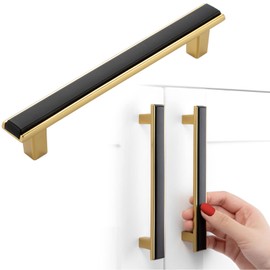BEROSSA Black and Gold Cabinet Pulls, Kitchen Cabinet Handles, 5 Inch Screw Spacing, Pack of 5 | Solid 2 Color Hardware for Cupboard Door Bedroom Dresser Drawer Bathroom Vanity Furniture 2281
