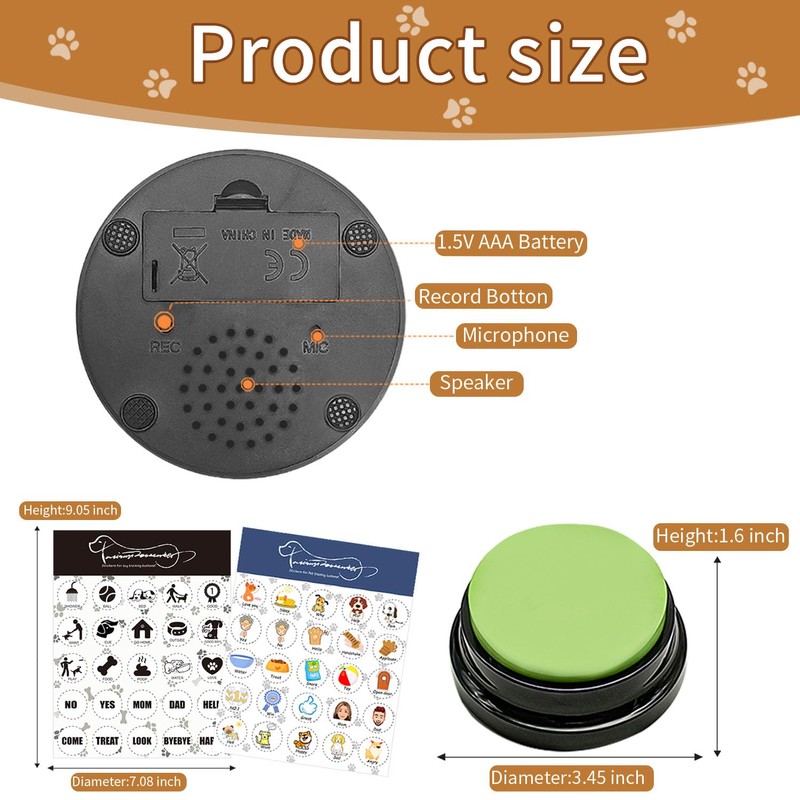 BUYVIKAY Set of 6 Colours Dog Button, Buzzer with Recording