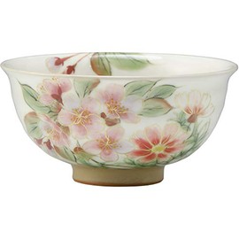 Kyo Ware KTA528-02 Kiyomizu Ware Pottery Kiln Rice Bowl, Small Flower Transfer