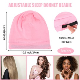 COMNICO Silk Bonnet for Sleeping Women Adjustable Silk Satin Lined Slouchy Beanie Hat Sleep Cap for Curly Hair 2 Pcs (Black+Pink)