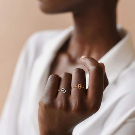 praymos Letter Ring 925 Sterling Silver Stackable Ring Initial Letter Ring Adjustable for Women Girls (E)