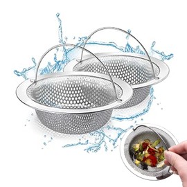 Pack of 2 Drain Strainers, Stainless Steel Sink Strainer with Handle, Drain Strainer for Kitchen, Sink Strainer, Clogging Protection, Kitchen Drain Sink (11 x 8 x 2 cm)