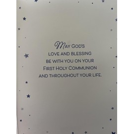 First Holy Communion Card for Grandson, 13 x 19 cm, Gold Foil Stars Design, Religious Greeting Card
