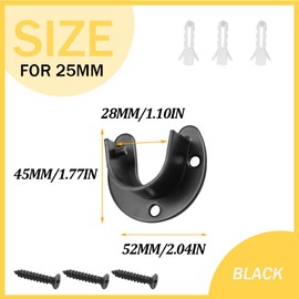 Yosawo 4Pcs Closet Pole Sockets Stainless Steel U-Shaped Flange Rod Holder with Screws (25mm-Black)