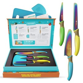 TruChef - Juego de cuchillos para niños para cocina real, juego de chef seguro para la piel para mayores de 3 años con cuchillas de arcoí...