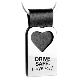 FABACH Leather Heart Keyring with Engraving – Car Lucky Charm Pendant Drive Safe I Love You, black, Classic, elegant