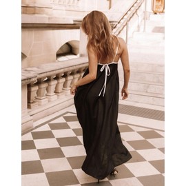 BQDCQB Womens Summer Maxi Dress 2025 Spaghetti Strap Dress Linen Sleeveless Backless Flowy Long Beach Dresses(BlackX1-S)