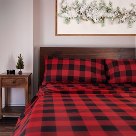 Featherhead 100% Cotton Flannel Sheet Set | Double-Brushed for Extra Softness, Warm & Breathable, Extra Deep Pockets fits Up to 17” (Red Gingham, Full)