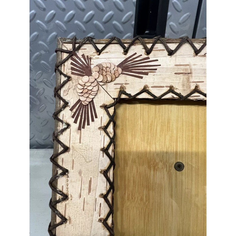Birch Bark Picture Frame 5x7 Canoe, Pine cones BWCA