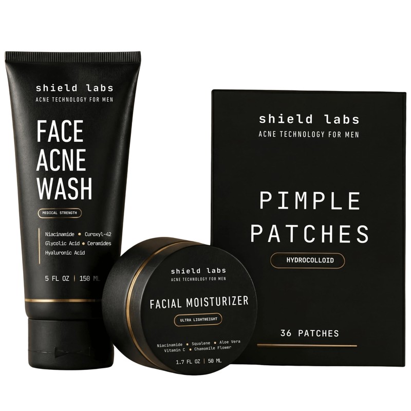 Shield System, Acne System for Men, Face Wash, Moisturizer, Pimple