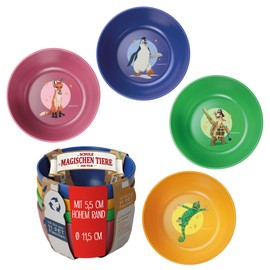 AWAVE The School of Magic Animals 4-Piece Children's Bowl Set 11.5 cm Children's Crockery Made of rPET without Melamine, BPA-Free, Rabbat Henrietta Juri Caspar, Reusable, Dishwasher Safe