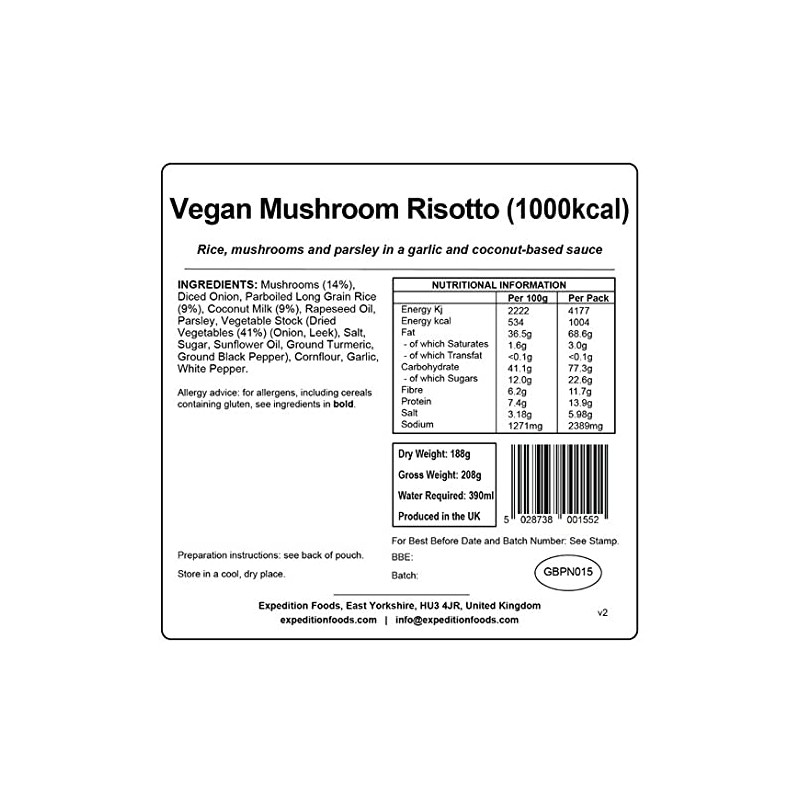 Vegan Mushroom Risotto (Double Serving / 1000KCAL / 3-Meal Pack)