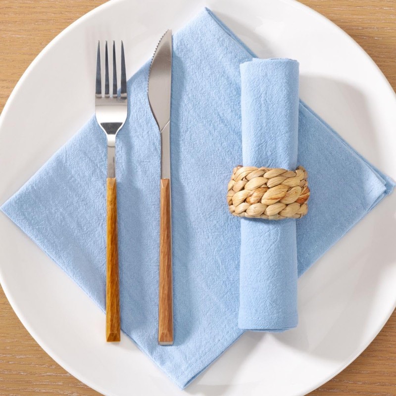 MLMC 8 Pack Blue Cloth Napkins Rustic Washable Cotton Linen
