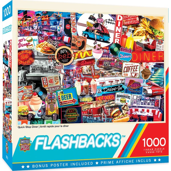 Masterpieces 1000 Piece Jigsaw Puzzle for Adults, Family, Or Kids - Quick Stop Diner - 19.25"x26.75"