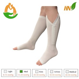 HealthyNees Seniors Care 15-20 mmHg Zipper Compression Leg Calf Open Toe Socks (White, 2X-Large)