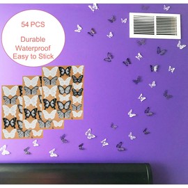 100枚入り 立体3D蝶々 蝶型貼り紙 壁紙シールトンボバタフライウォールステカラフル 部屋や、家庭飾り用 両面テープ付き (ブラック ホワイト 54個)