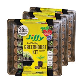 Jiffy Seed Starting Tray Kit, 36 Cell 36mm Peat Pellets with Bonus - 3 Pack, 108 Pellets Total