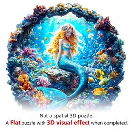 KaayeeWood Wooden Puzzle for Adults, 290 Pieces, 3D Vision Effect, Mermaid Wooden Puzzle, Unique Wooden Puzzle with Wooden Box, Birthday Gift for Adults and Children