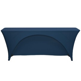 Your Chair Covers - Stretch Spandex 6 Ft Open Back Rectangular Table Cover Navy Blue, 72" Length x 30" Width x 30" Height Fitted Tablecloth for Standard Folding Tables