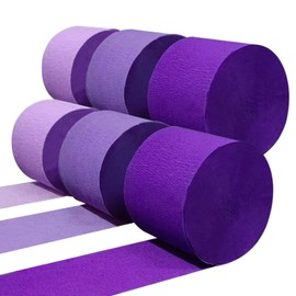 PheiLa Purple Crepe Paper Streamers 6 Rolls 492ft, Crepe Paper Birthday Decorations Purple Paper Party Streamers for DIY Gift Wrapping Wedding Holiday Party Decor, 1.77 Inch x 82 Ft/Roll