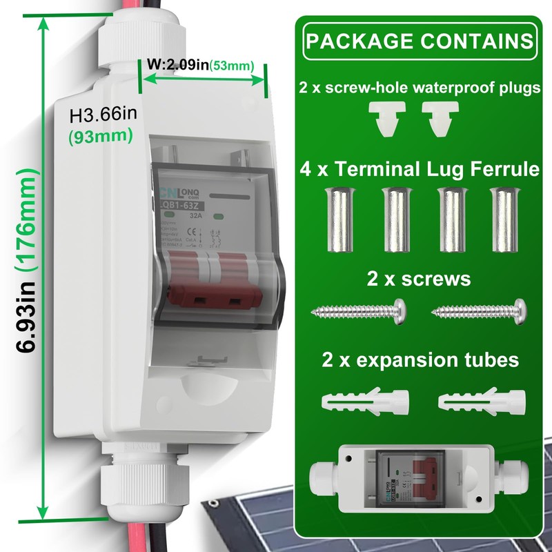 CNLonQcom 32 Amp Solar Disconnect Switch DC500V Circuit Breaker, AC