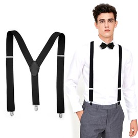 ZHEJIA Men's Y-Shaped Suspenders, 1.4 inches (35 mm) Wide, Formal, Hanging Band, Pants, Plain, Approx. 47.2 inches (120 cm), Adjustable, Business, Casual